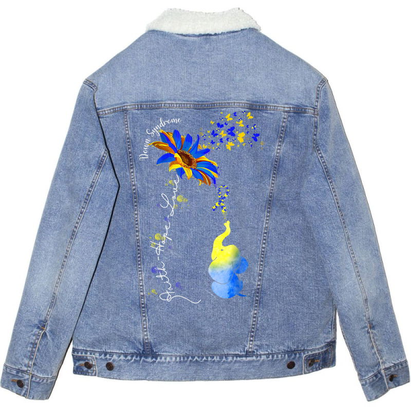 Faith Hope Love Down Syndrome Awareness Ribbon Yellow Blue T Shirt Unisex Sherpa-lined Denim Jacket | Artistshot