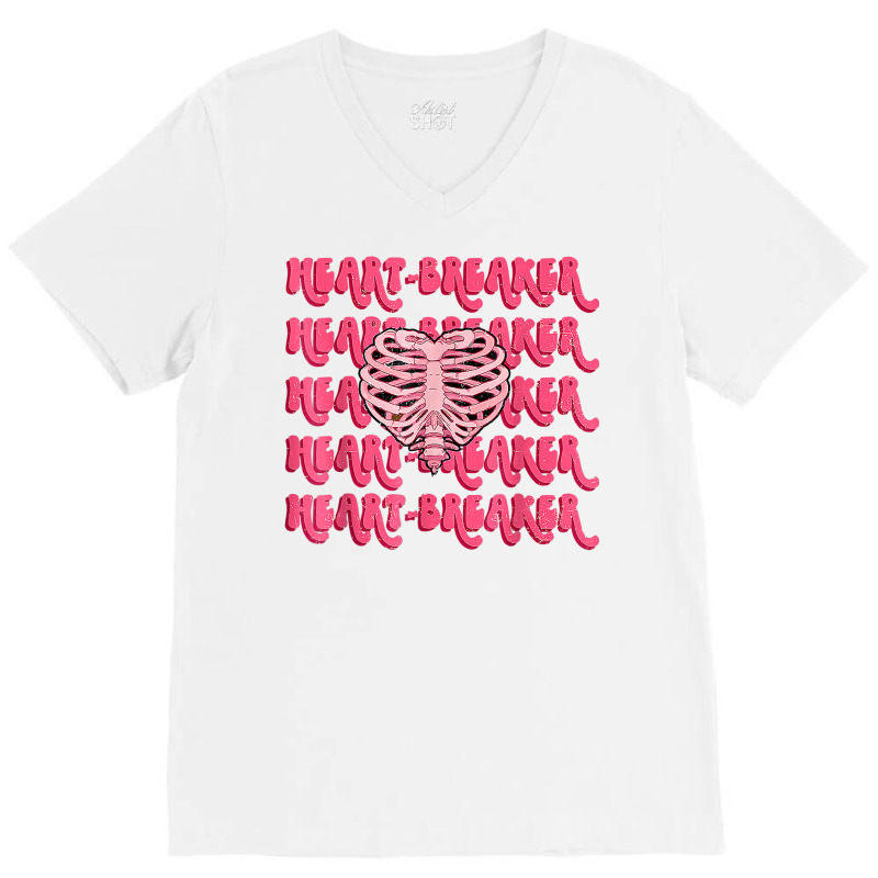 Heartbreaker Skeleton Heart Anti Retro Funny Valentines Day T Shirt V-neck Tee | Artistshot