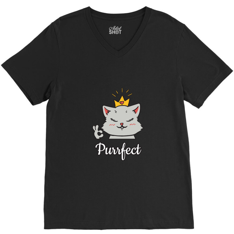 Perfect Cat Pun Fun Feline Animal Crown V-neck Tee | Artistshot