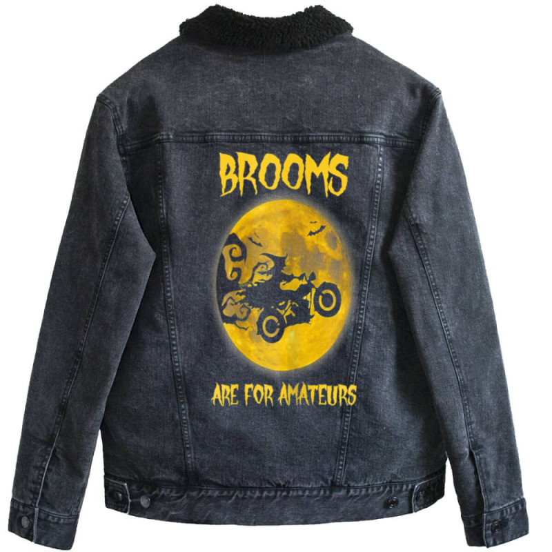 Brooms Are For Amateurs   Halloween Biker Unisex Sherpa-Lined Denim Jacket by bvjtrokm | Artistshot