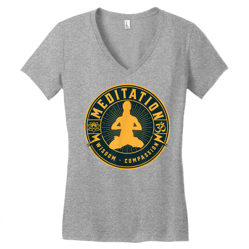 Meditation Wisdom Compassion   Sitting Meditator Lotus Om T Shirt Women's V-Neck T-Shirt by latodorjnb | Artistshot