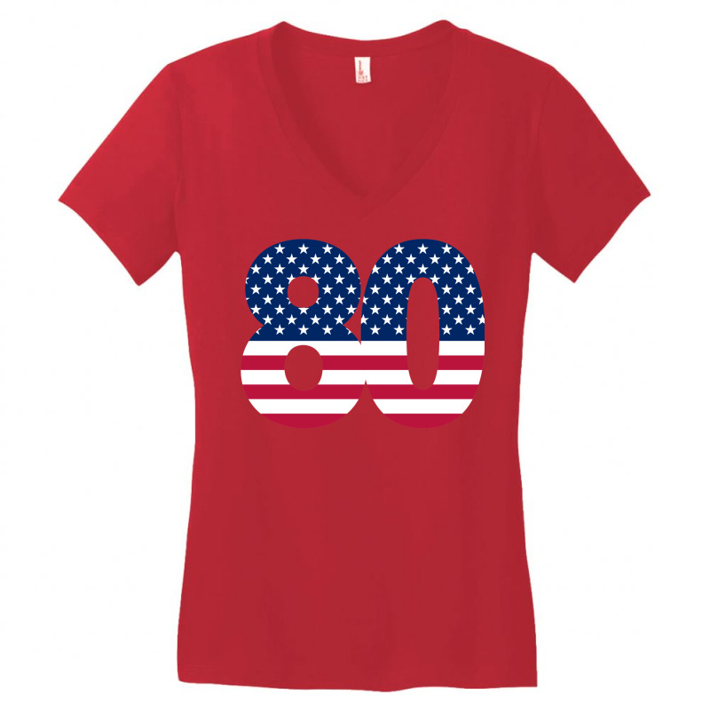 80 Patriot United States Number Eighty America Women's V-Neck T-Shirt by haftubaebir | Artistshot