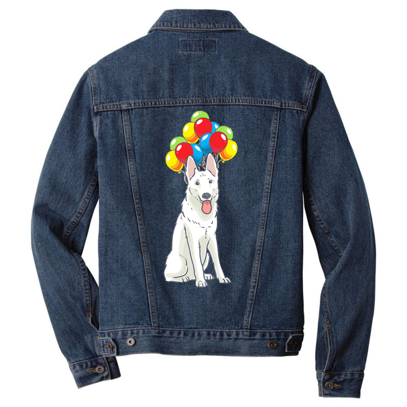 White Shepherd T  Shirt White Swiss Shepherd With Ballons Gift T  Shir Men Denim Jacket | Artistshot