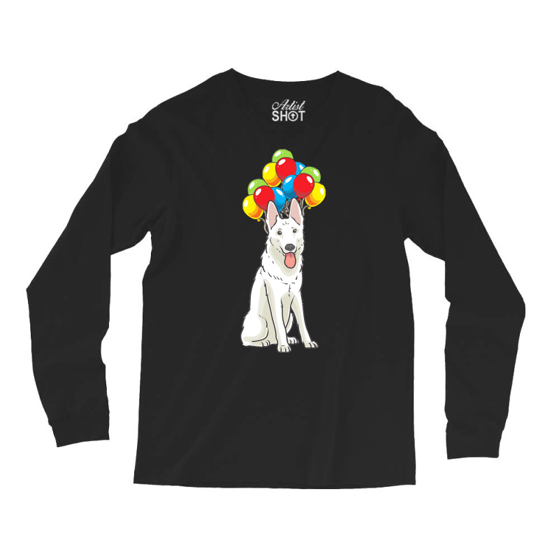 White Shepherd T  Shirt White Swiss Shepherd With Ballons Gift T  Shir Long Sleeve Shirts | Artistshot