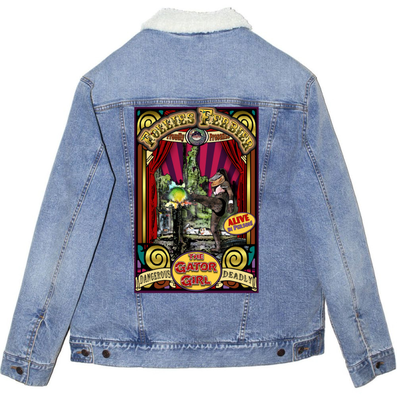 The Gator Girl Sideshow Poster Unisex Sherpa-Lined Denim Jacket by taoukrestlet | Artistshot