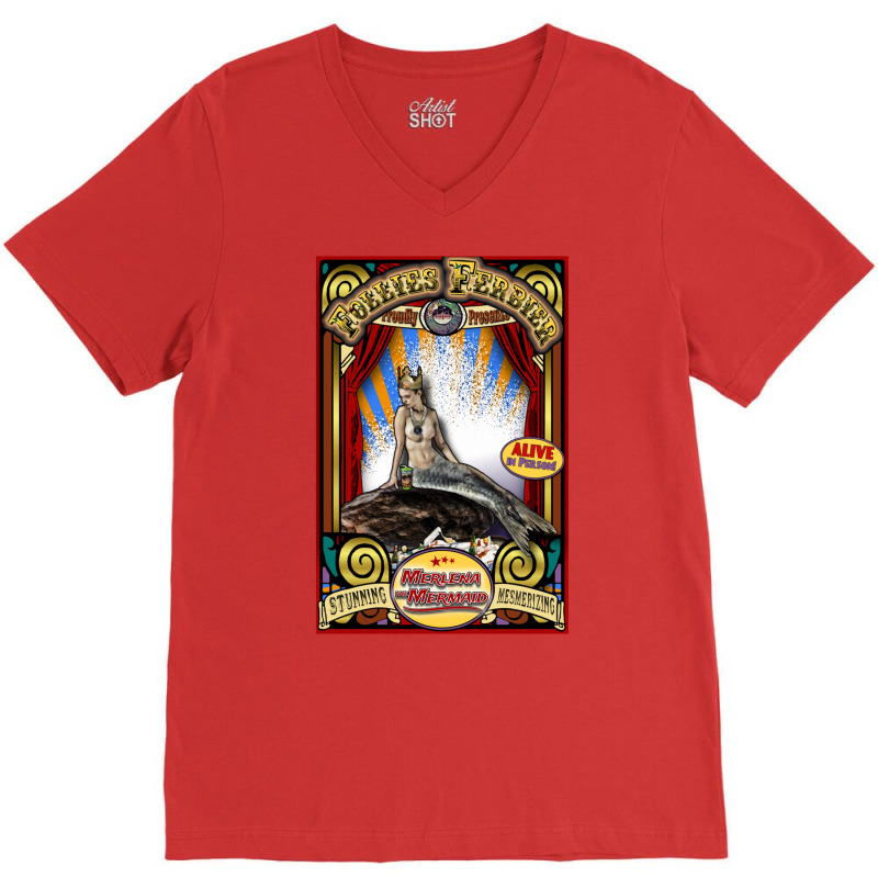 Merlena The Mermaid Sideshow Poster V-Neck Tee by wasoufkuknag | Artistshot