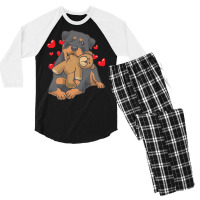 Rottweiler Baby T  Shirt Rottweiler Dog With Stuffed Animal And Hearts Men's 3/4 Sleeve Pajama Set | Artistshot