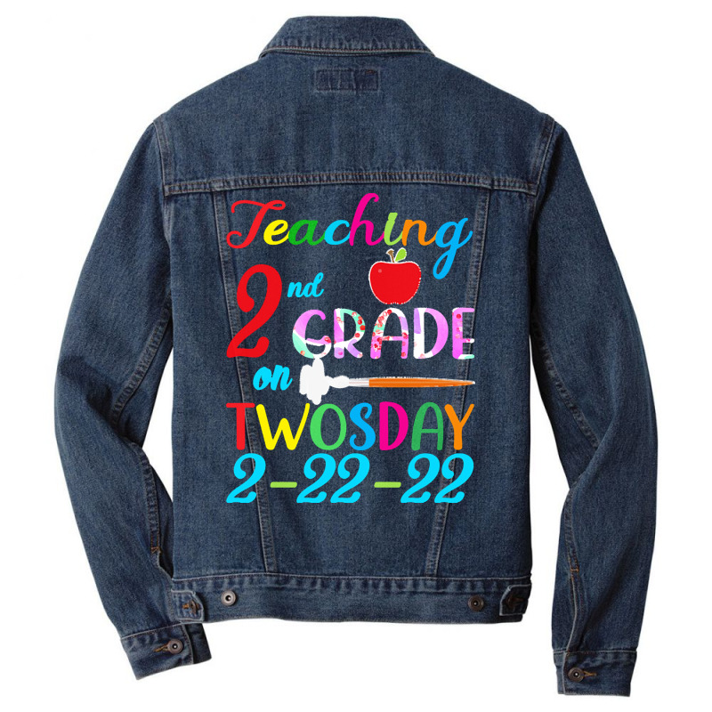 Twosday 2 22 22 T  Shirt Teaching 2nd Grade On Twosday 100 Days Februa Men Denim Jacket by stammivy480 | Artistshot