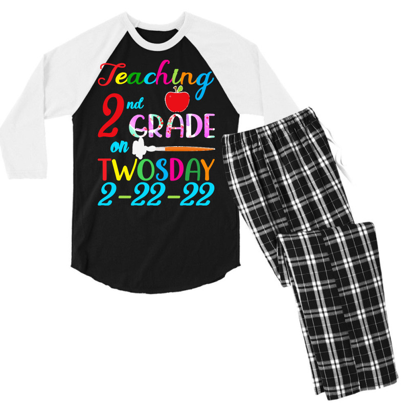 Twosday 2 22 22 T  Shirt Teaching 2nd Grade On Twosday 100 Days Men's 3/4 Sleeve Pajama Set by stammivy480 | Artistshot