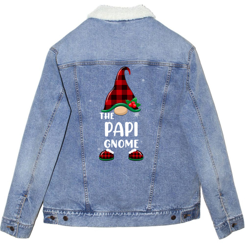 Papi Gnome Buffalo Plaid Matching Family Christmas Pajama Funny Gift Unisex Sherpa-lined Denim Jacket | Artistshot