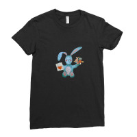 Rabbit Blue Flower Bouquet Flat Texture Watercolor Black Ladies Fitted T-shirt | Artistshot