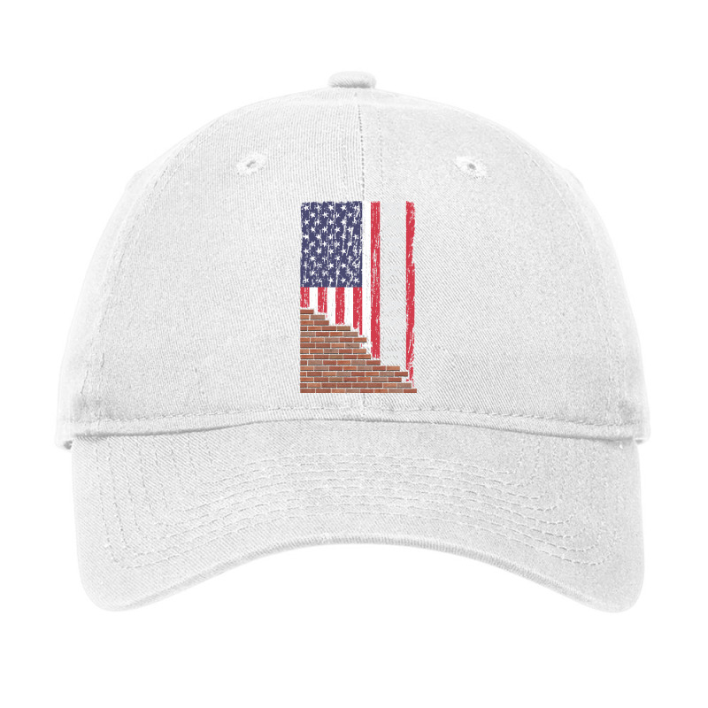 Brick Mason Bricklayer Masonry Construction Us American Flag Long Slee Adjustable Cap by adam.troare | Artistshot