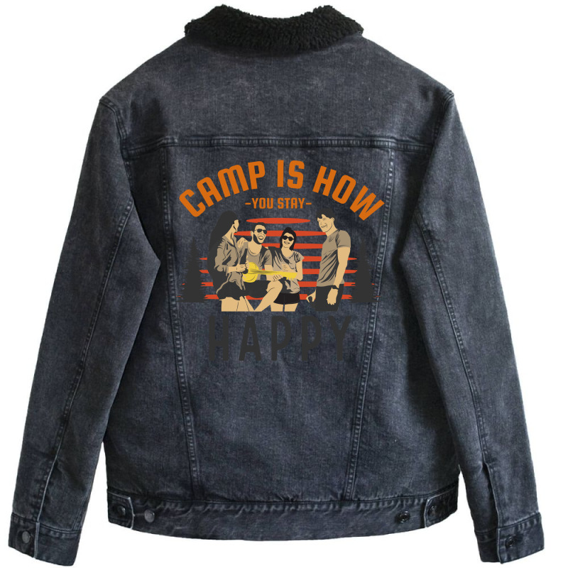 Camp Is How You Stay Happy Unisex Sherpa-Lined Denim Jacket by April Shop | Artistshot