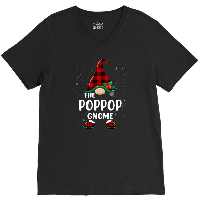 Poppop Gnome Buffalo Plaid Matching Family Christmas Pajama Funny Gift V-neck Tee | Artistshot