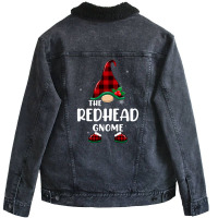 Redhead Gnome Buffalo Plaid Matching Family Christmas Pajama Funny Gif Unisex Sherpa-lined Denim Jacket | Artistshot