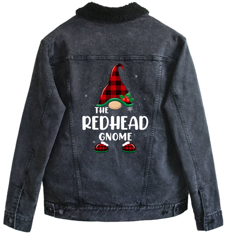 Redhead Gnome Buffalo Plaid Matching Family Christmas Pajama Funny Gif Unisex Sherpa-lined Denim Jacket | Artistshot