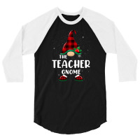 Teacher Gnome Buffalo Plaid Matching Family Christmas Pajama Funny Gif 3/4 Sleeve Shirt | Artistshot