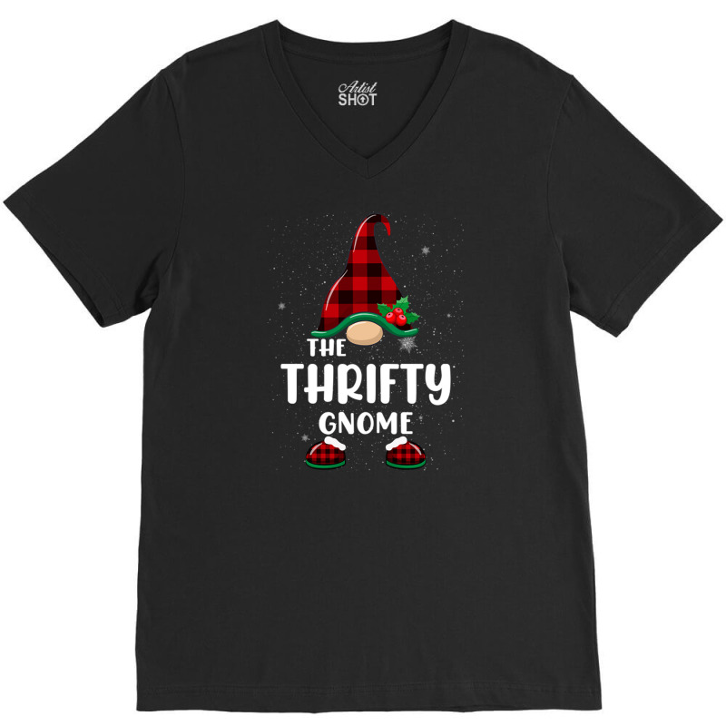 Thrifty Gnome Buffalo Plaid Matching Family Christmas Pajama Funny Gif V-neck Tee | Artistshot