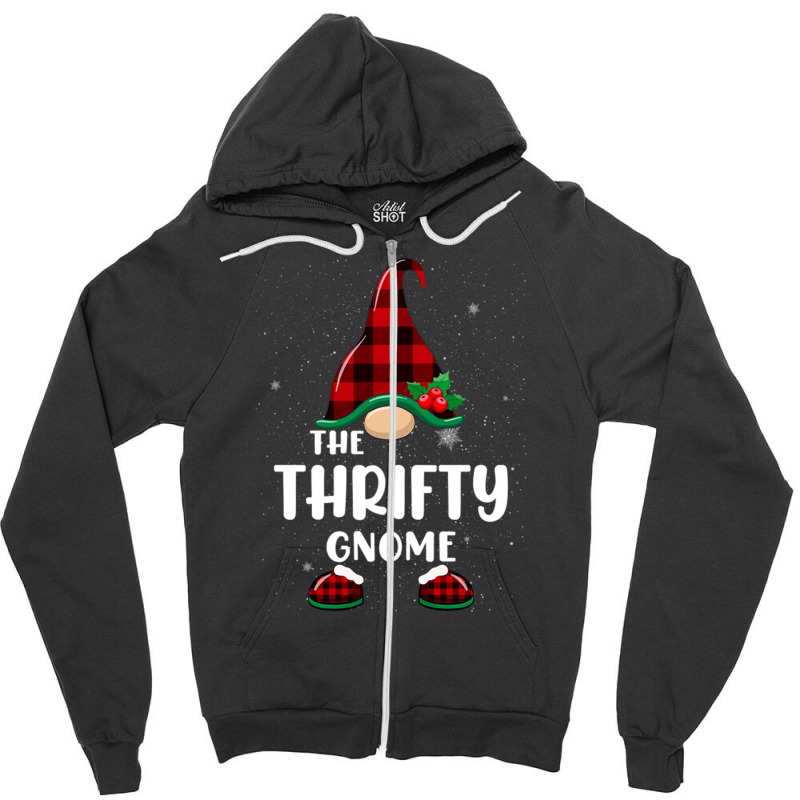 Thrifty Gnome Buffalo Plaid Matching Family Christmas Pajama Funny Gif Zipper Hoodie | Artistshot