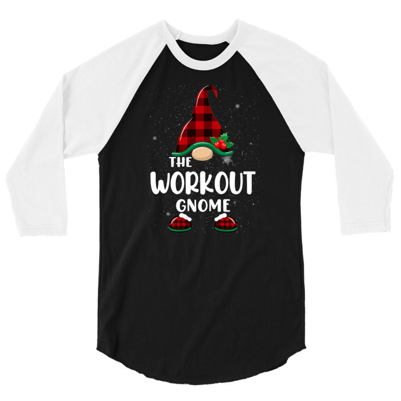 Workout Gnome Buffalo Plaid Matching Family Christmas Pajama Funny Gif 3/4 Sleeve Shirt | Artistshot