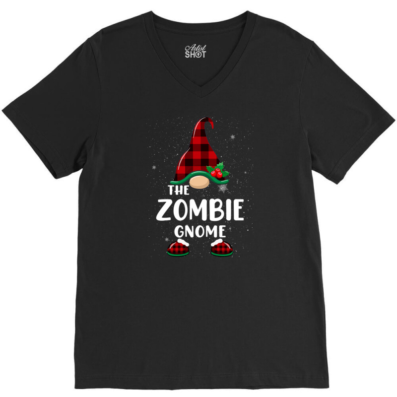 Zombie Gnome Buffalo Plaid Matching Family Christmas Pajama Funny Gift V-neck Tee | Artistshot