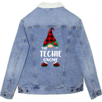 Techie Gnome Buffalo Plaid Matching Family Christmas Pajama Funny Gift Unisex Sherpa-lined Denim Jacket | Artistshot