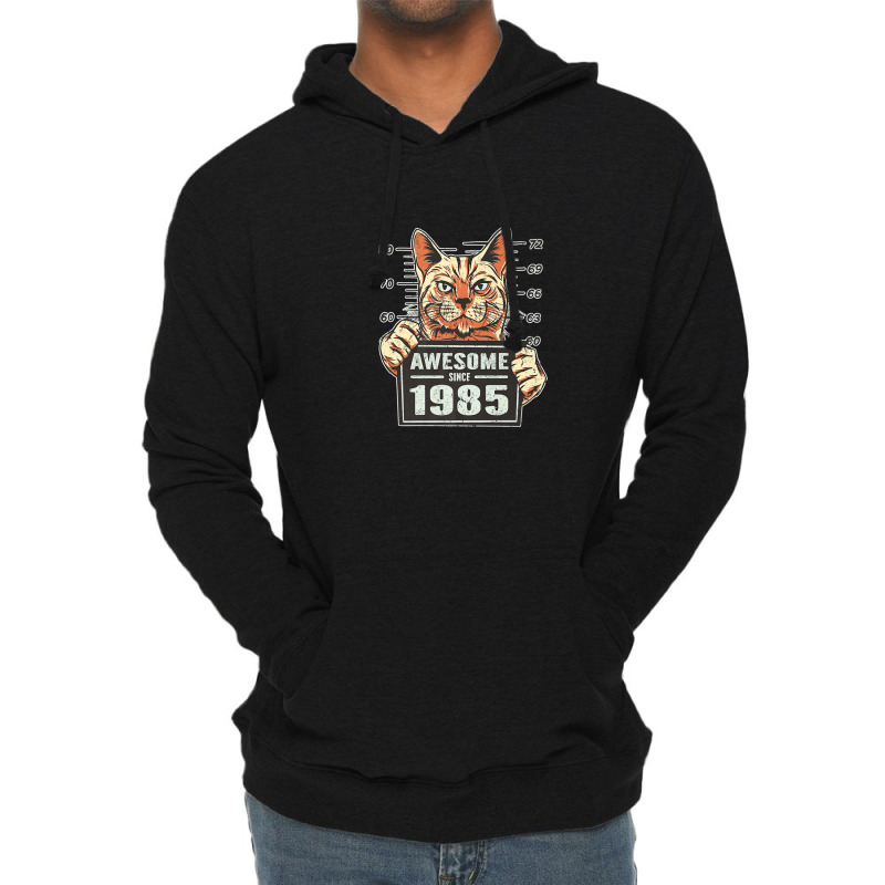 Awesome Since 1985 Cat Vintage 37th Birthday Lightweight Hoodie | Artistshot