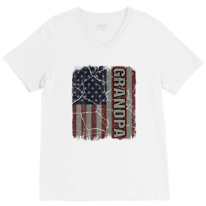 Grandpa American Flag Vintage Father's Day 4th Of July Gift V-neck Tee | Artistshot