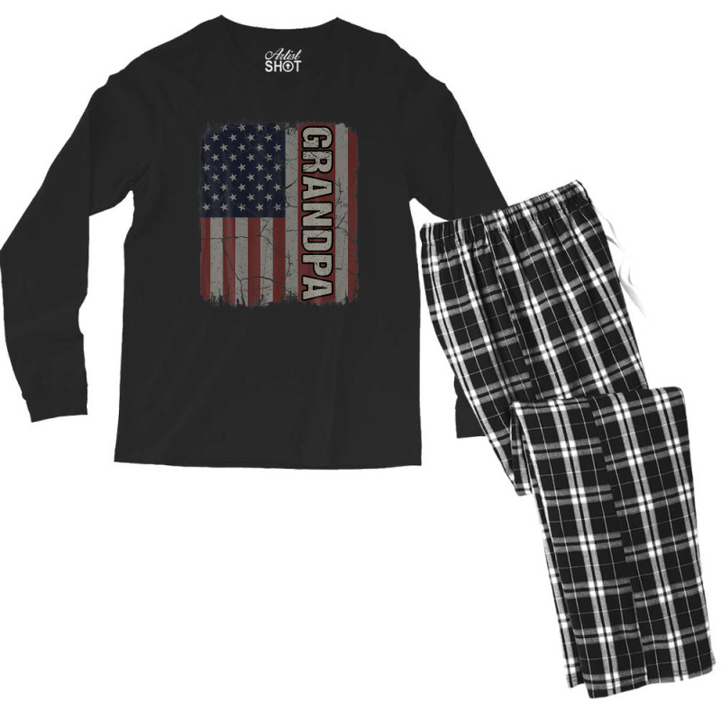 Grandpa American Flag Vintage Father's Day 4th Of July Gift Men's Long Sleeve Pajama Set | Artistshot