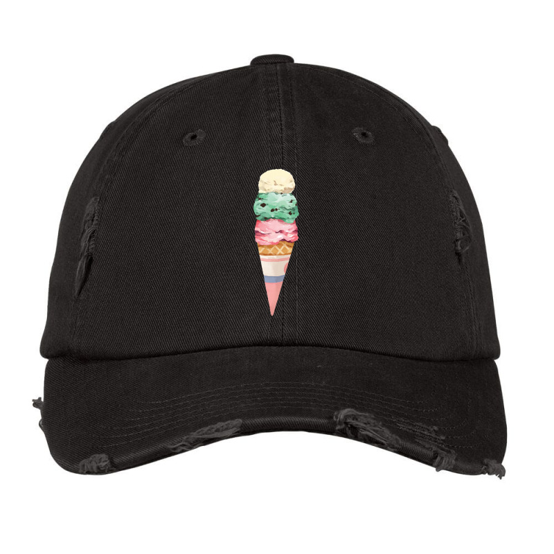 Vanilla Mint Strawberry Ice Cream Cone,three Scoops Vintage Cap by Buhutani | Artistshot