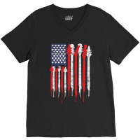 American Flag Guitar Red White Patriotic Music Lover V-neck Tee | Artistshot