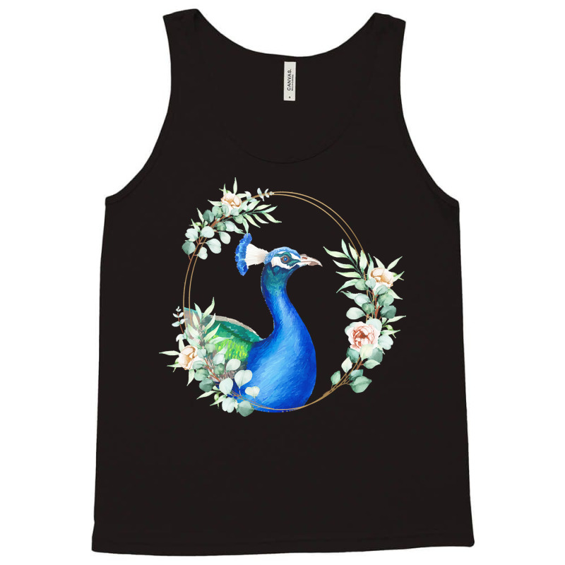 Peacock Bird Portrait T Shirtpeacock In A Floral Gold Wreath Frame T S Tank Top by hegmannaugustine848 | Artistshot