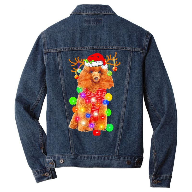 Poodle Christmas T  Shirt Poodle Dog Santa Hat Christmas Lights Happy Men Denim Jacket by hegmannaugustine848 | Artistshot