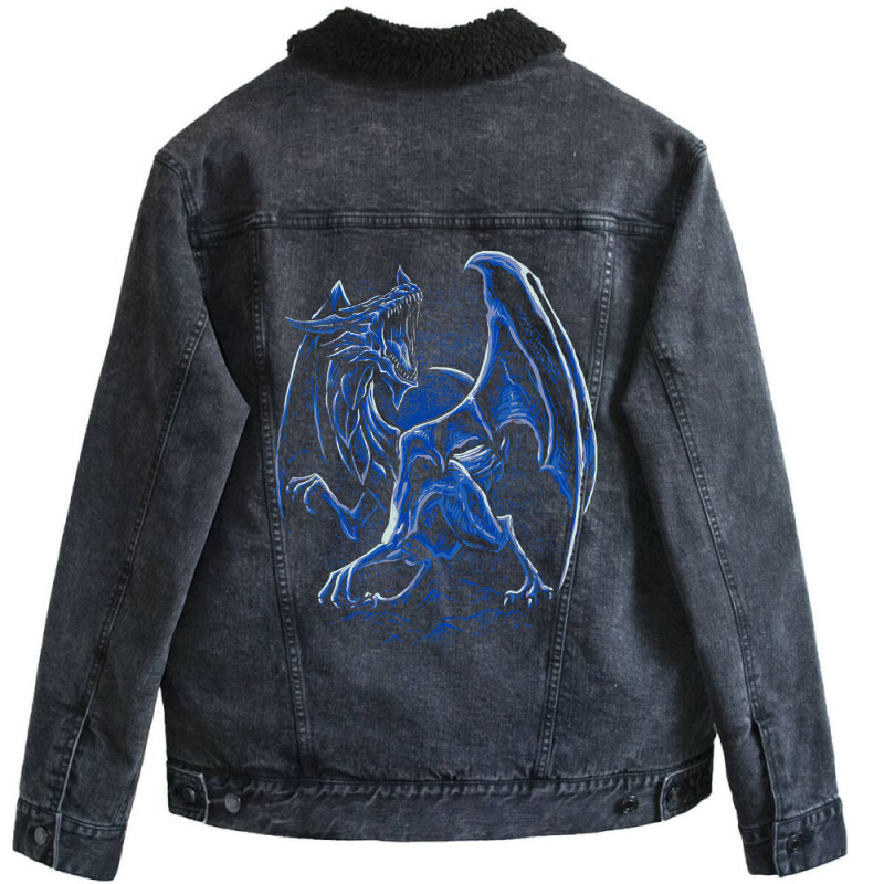 Dragon Blue Rpg Table Top Game Geometry Role Player Unisex Sherpa-Lined Denim Jacket by whoretacarpal | Artistshot