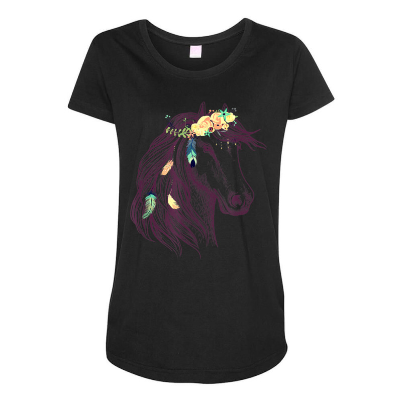 Horse Head Art With Flowers For Animal Lovers Horses Maternity Scoop Neck T-shirt by beulahgriffithgdv | Artistshot