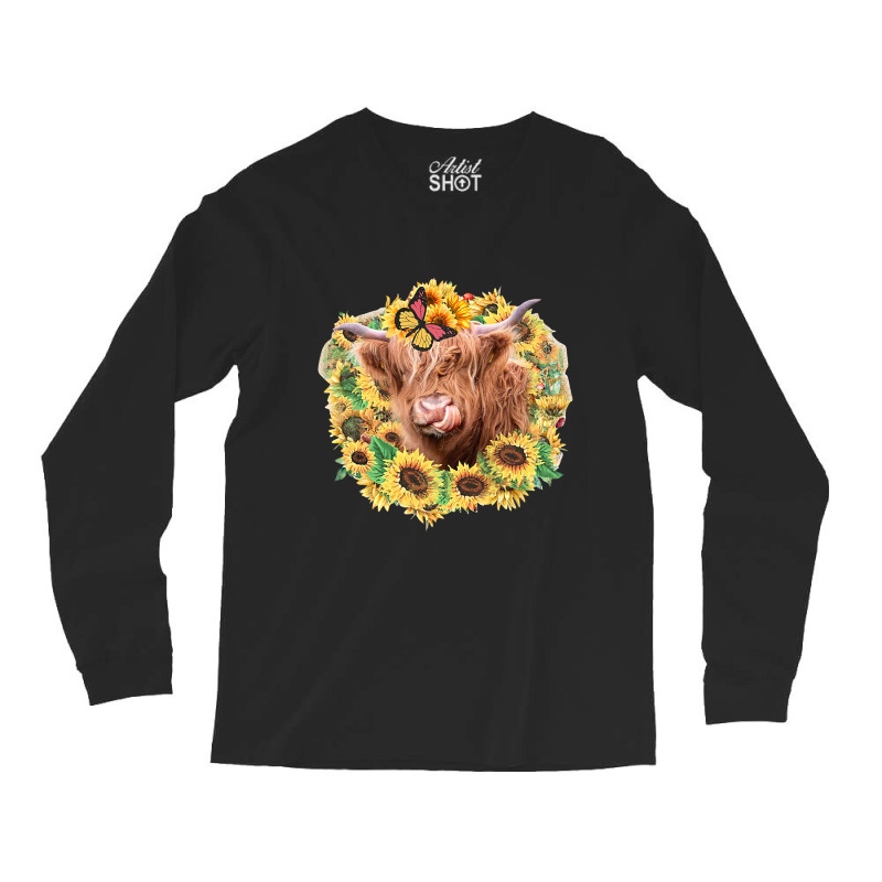 Highland Cow Sunflower Butterfly Farm Animals Western Heifer 141 Long Sleeve Shirts | Artistshot