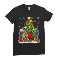 Cute Russian Blue Cat Santa Hat Xmas Tree Christmas Pajama 101 Ladies Fitted T-shirt | Artistshot