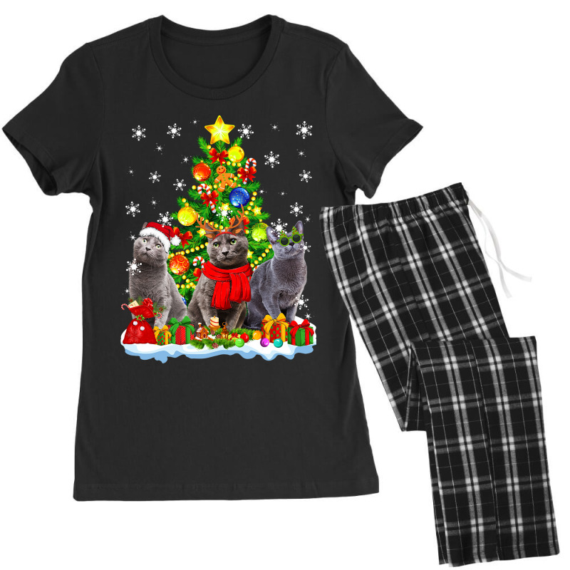 Cute Russian Blue Cat Santa Hat Xmas Tree Christmas Pajama 101 Women's Pajamas Set by whoretacarpal | Artistshot