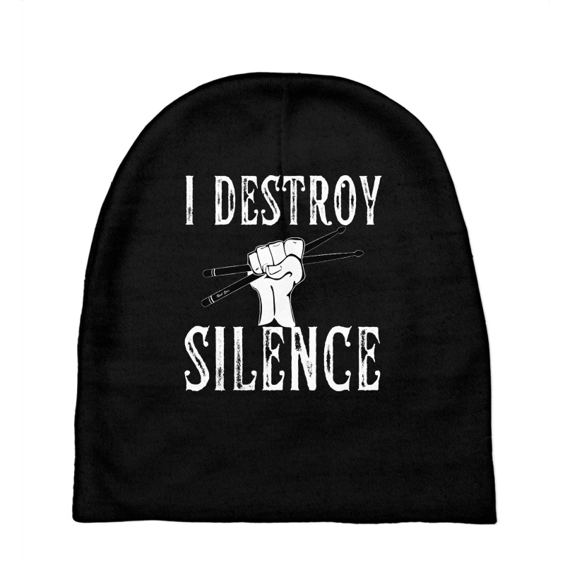 I Destroy Silence Drums Funny Drummer Baby Beanies by Ja98 | Artistshot