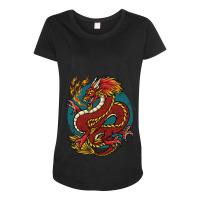 Chinese Japanese Dragon Red Maternity Scoop Neck T-shirt | Artistshot