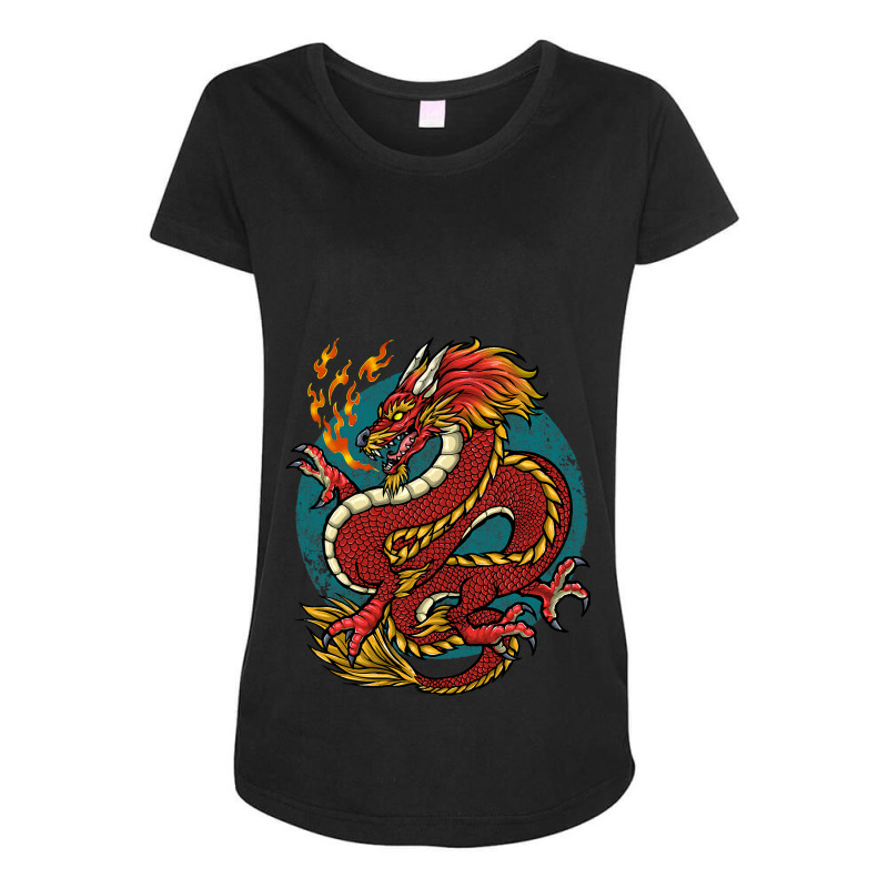 Chinese Japanese Dragon Red Maternity Scoop Neck T-shirt by whoretacarpal | Artistshot