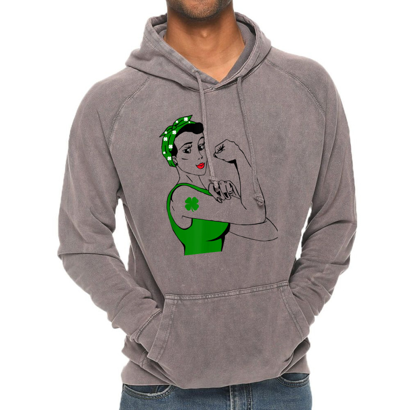 Irish Rosie The Riveter Funny Cute St Patricks Day Vintage Hoodie | Artistshot
