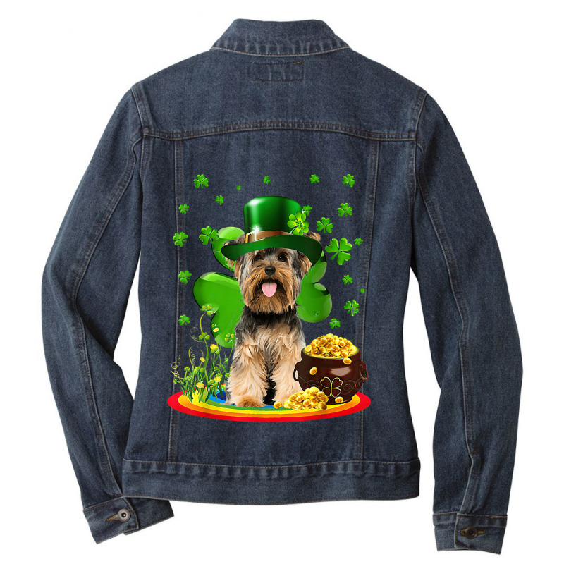 Yorkshire Terrier Dog Shamrock St Patricks Day Dog Ladies Denim Jacket by whoretacarpal | Artistshot