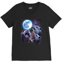 Three Opossums Howling At The Moon Funny Possum V-neck Tee | Artistshot