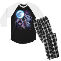 Three Opossums Howling At The Moon Funny Possum Men's 3/4 Sleeve Pajama Set | Artistshot