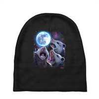 Three Opossums Howling At The Moon Funny Possum Baby Beanies | Artistshot