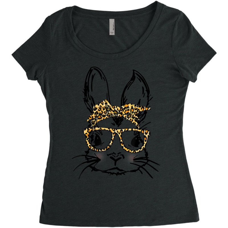 Cute Bunny Wearing Glasses Leopard Easter Day Women's Triblend Scoop T-shirt | Artistshot