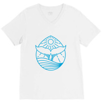 Blue Whale Tail Lineart V-neck Tee | Artistshot