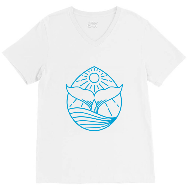 Blue Whale Tail Lineart V-neck Tee | Artistshot