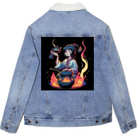 Woman Cooking Unisex Sherpa-lined Denim Jacket | Artistshot